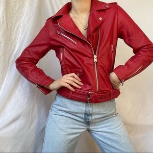 SOLD - Mango red leather biker jacket
